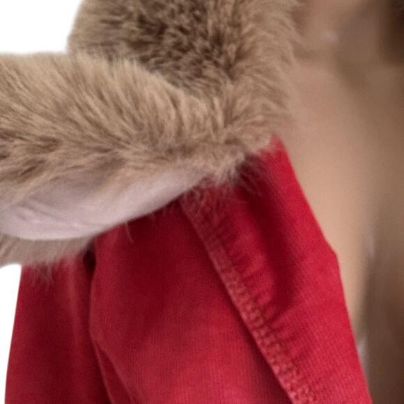 Upcycled Red Corduroy Fur Collar Jacket Penny Lane Mob Wife Boho Glam 70s Style - Picture 5 of 9